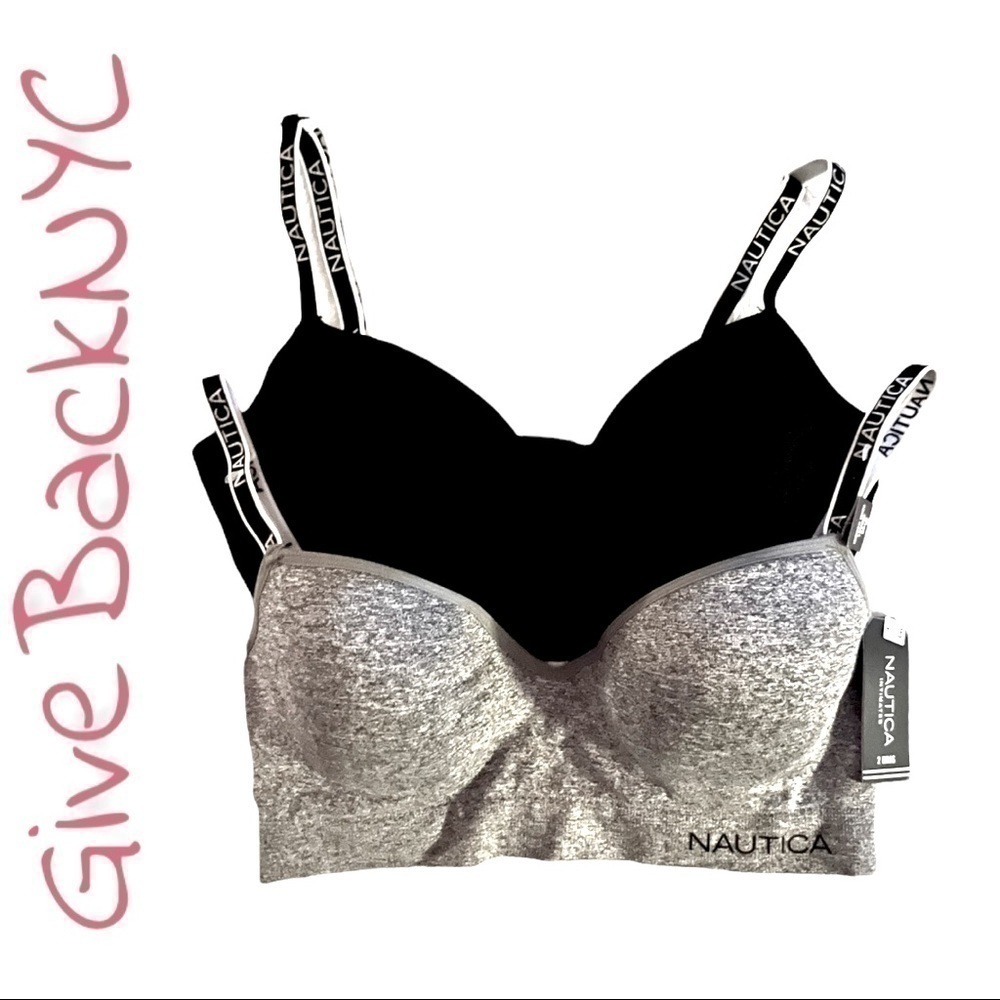 2 Nautica Intimates Hidden Wire Lounge Bras Black Gray 34C